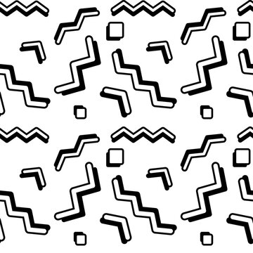 Vector black and whiote seamless pettern with squiggles in the style of the 90s.