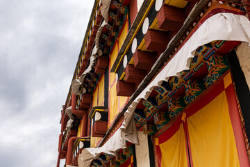 Traditional tibetan buildings in Ganden Sumtseling Monastery, a sacred Tibetan temple in...