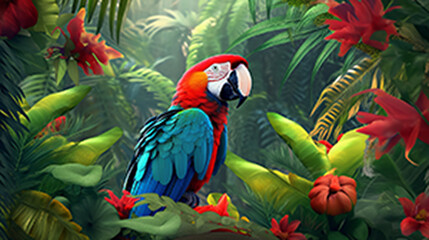 Colorful parrot perched on branch  zoo Generative AI .