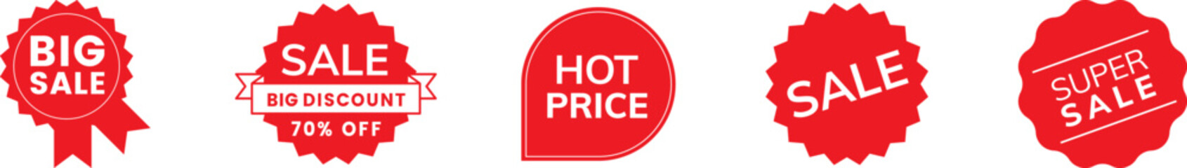 Set of Sale badges. Sale quality tags and labels. Template banner shopping badges. Special offer, sale, discount, shop, black friday.Set of sale sticker, price tag, starburst, quality mark, sunburs