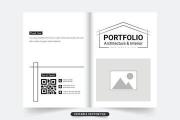 Architecture and interior business magazine cover design with photo placeholders. Real estate service brochure cover vector on white background. Architecture service promotional cover template.
