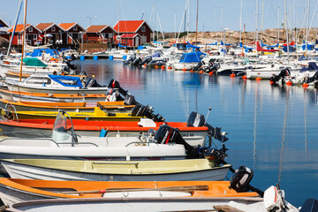 Leisure boats in a marina by the sea