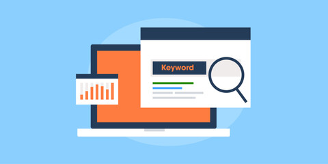 SEO keyword research, website ranking development on search engine result page and competition analytics, SEO tool for content optimization, vector illustration concept.