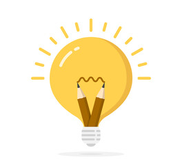 Yellow bulb with brown pencils inside, creative idea or education concept