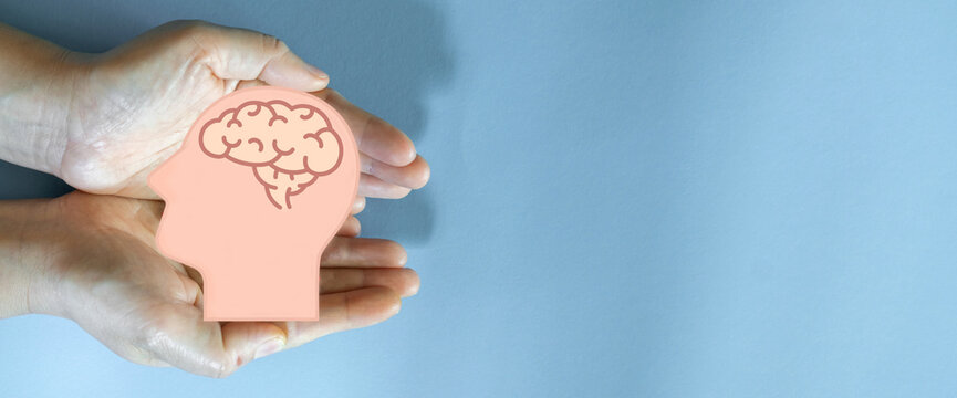 Human hand hold care brain health therapy, alzheimer, cancer, stroke, parkinson, disease, dementia, donation, surgery, cerebral haemorrage, encephalitis, insurance, hospital.world mental health day