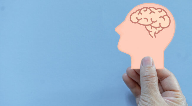 Human hand hold care brain health therapy, alzheimer, cancer, stroke, parkinson, disease, dementia, donation, surgery, cerebral haemorrage, encephalitis, insurance, hospital.world mental health day - Powered by Adobe