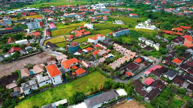 Aerial view of rice terraces in Canggu, Bali, Indonesia