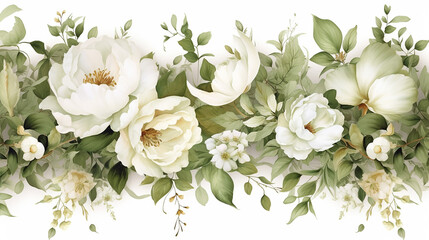 Obraz premium Watercolor seamless border illustration with green. Generative AI