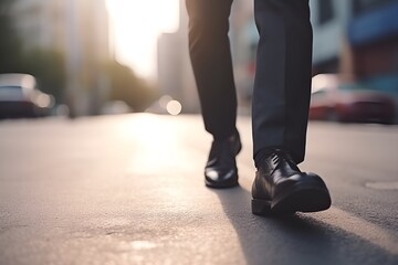 Fototapeta premium Business Man Walking Down The Street in The City. AI-Generated