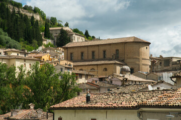 Panoramic view of the historic center of Fossombrone town in the Marche region Italy