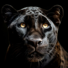 Impressive portrait photo of a very beautiful Black Panther, with beautiful brown eyes.