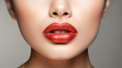 Beautiful young woman's lips closeup. Plastic surgery, fillers