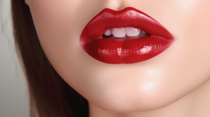 Beautiful young woman's lips closeup. Plastic surgery, fillers