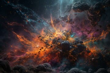 An imaginative cosmic scene with an array of radiant colors. Generative AI