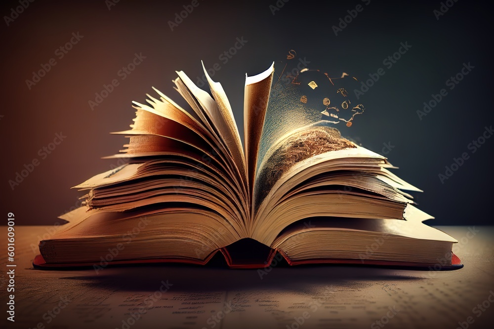 Poster simple composition of hardback books. generative ai