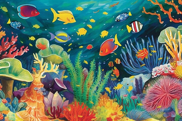 Fototapeta na wymiar Serenity of the Depths An Underwater Paradise of Vibrant Coral Reefs and Marine Life