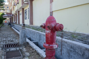 Fototapeta na wymiar selectively focus on red hydrants in residential neighborhoods that function as firefighters