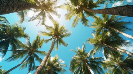 Obraz na płótnie Canvas Coconut palm trees perspective view for background. Grnerative Ai.