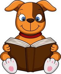 Cute dog cartoon reading a book