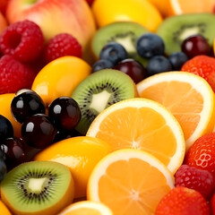 Naklejka na ściany i meble Vibrant Spectrum of Fresh Sweet Fruits on Plate. Generative AI