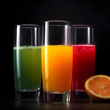 Freshly Squeezed Orange Juice in Glasses with Oranges Surrounding Them