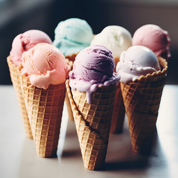 Delightful Ice Cream Cones with Bold Chromaticity. Generative AI