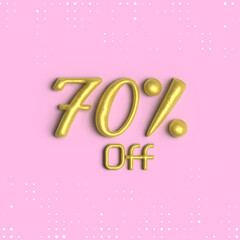 70% off, 3D shiny gold text 70 percent off isolated on pink background, 3D mega sale 70% offer, Sale offer price sign, Special offer symbol. Discount promotion. Discount, Editable vector illustration
