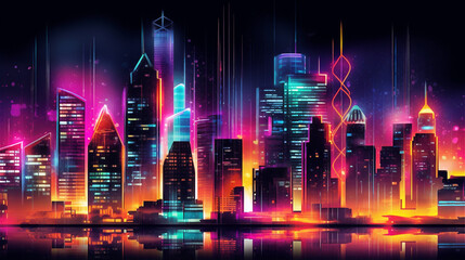 Generative AI, Neon Cityscape - A Futuristic Abstract Skyline