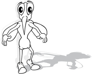 Drawing of a Mosquito with Outstretched Arms Standing on the Ground