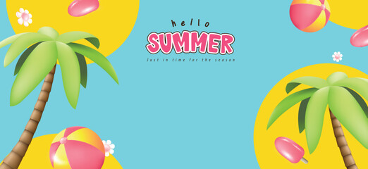 Summer promotion poster banner with summer tropical beach vibes and empty space for promotion text background