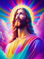 Highly detailed colourful 3D illustration of The Ascension Day of Jesus Christ, Christian Holiday, Generative AI - obrazy, fototapety, plakaty