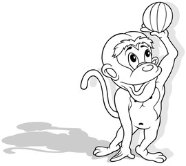 Drawing of Monkey Holds a Beach Ball in its Paw