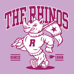 Rhinoceros Mascot Character Design in Sport Vintage Athletic Style Vector Design