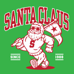 Santa Claus Mascot Character Design in Sport Vintage Athletic Style Vector Design