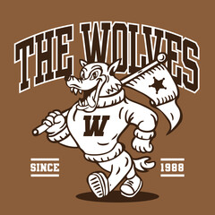 Wolf Mascot Character Design in Sport Vintage Athletic Style Vector Design