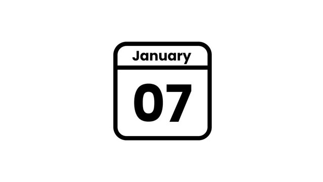 07 January calendar icon animation. Luma matte with transparent background 4K resolution