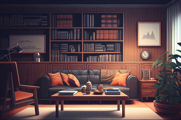 Modern living room interior 3d rendering. Generative Ai