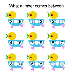 What number comes between? Math worksheets for kids.