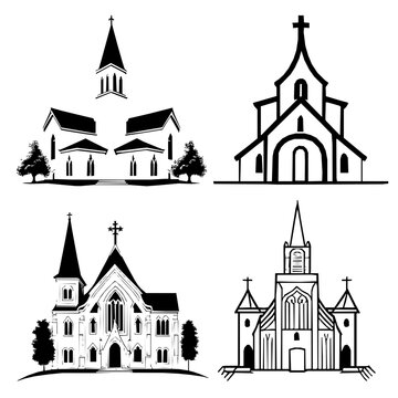 A set of vector icons. Logo of the Catholic Church