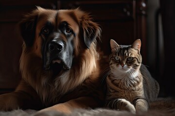 Obraz premium Cat and dog lying together