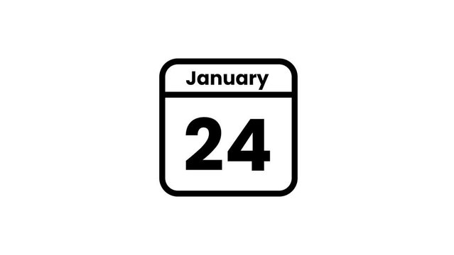 24 January calendar icon animation. Luma matte with transparent background 4K resolution