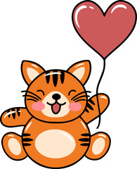 Tiger Cartoon Cute for Valentines Day