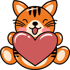 Tiger Cartoon Cute for Valentines Day