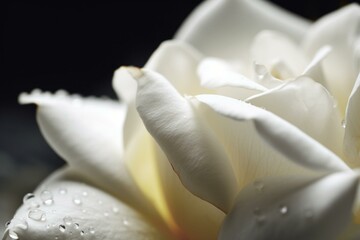 Fototapeta na wymiar Macro view of stemless white rose petals. Generative AI