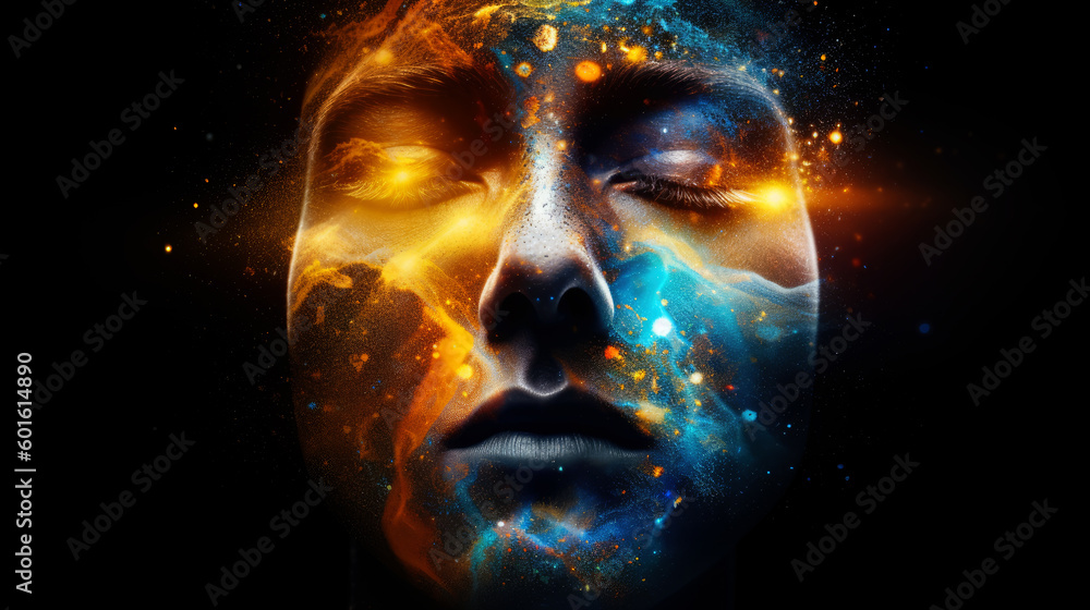 Wall mural man's face in space. generative ai.