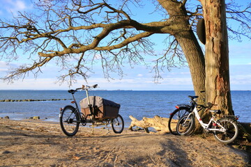 Fototapeta premium A cargo bike at the sea near Greifswald, Germany