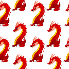 Seamless pattern with red dragon, symbol new year 2024