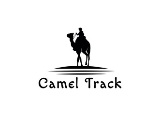 Camel in the desert logo. People ride camels in the dunes