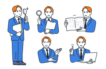 若いビジネスマンのシンプルなベクターイラストセット素材