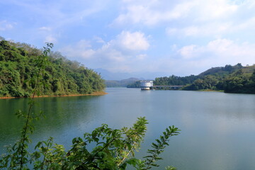 View to the reservoir in front of the peruvannamuzhi (peruvannamoozhi) dam, Kuttyady (Kuttiady, Kuttyadi), Kerala, India